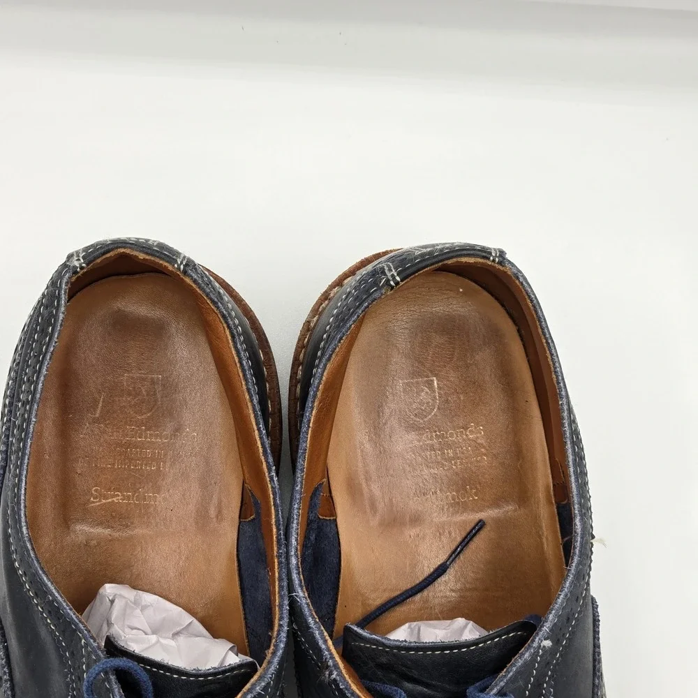 Allen Edmonds Mens Cap Toe Brogue Oxford Navy Blue Leather Dainite Shoes USA